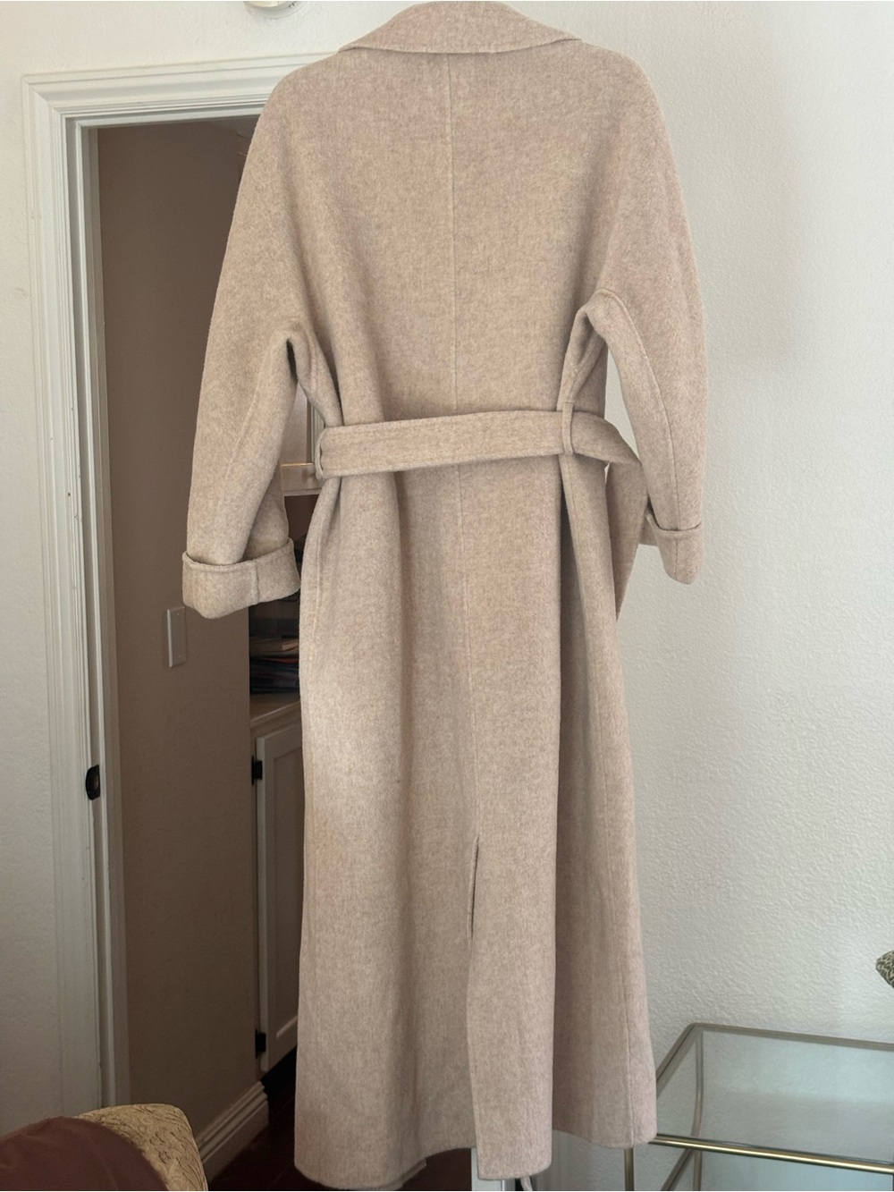 Mango MNG Beige Handmade Wool-Blend Long Belted Coat oversized S - Picture 2 of 15